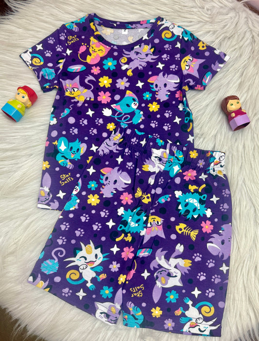 PURPLE CATS THEME SHORTS SETS